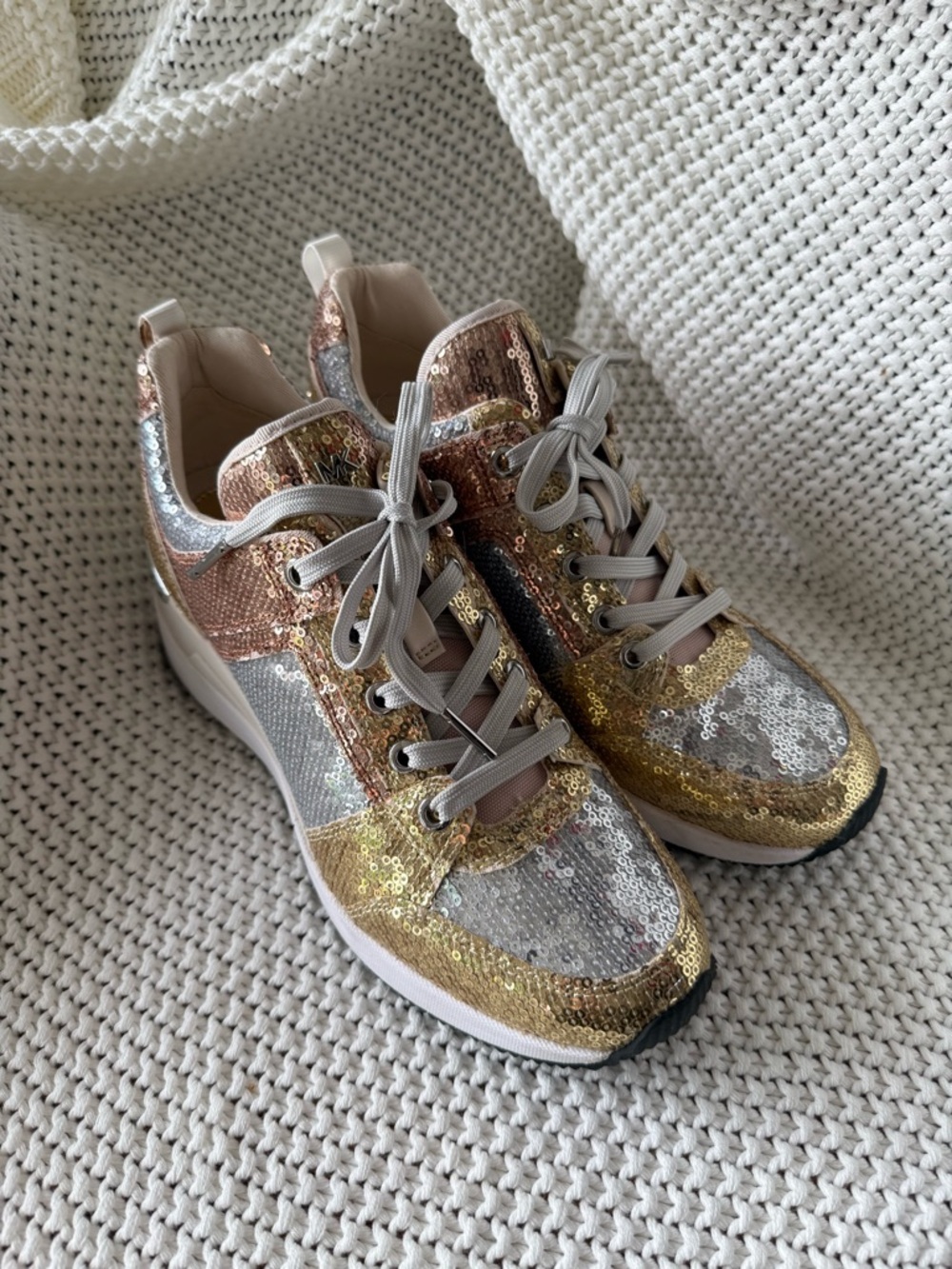 Michael Kors Women's Sequin Lace-Up Sneakers in Gold, Silver & Rose